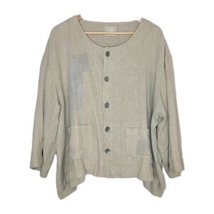 Vintage Blue‎ Fish Clothing Hemp Lagenlook Oversized Button Top Jacket OS